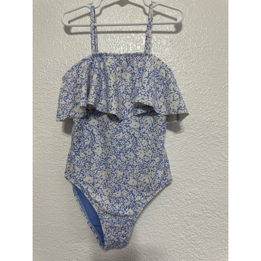 Raisins Girls Blue Floral Ruffle One Piece Swimsuit Back Cutout Size 10 - Picture 3 of 11